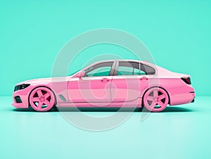 Pink Sedan on Mint Background