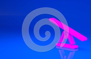 Pink Seesaw icon isolated on blue background. Teeter equal board. Playground symbol. Minimalism concept. 3d illustration