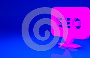 Pink SEO optimization icon isolated on blue background. Minimalism concept. 3d illustration 3D render