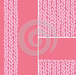 Pink set of three knit textile seamless patterns