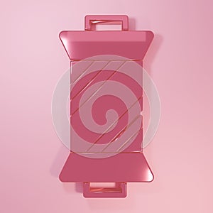 Pink Sewing thread on spool icon isolated on pink background. Yarn spool. Thread bobbin. Minimalism concept. 3D render
