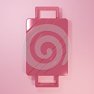 Pink Sewing thread on spool icon isolated on pink background. Yarn spool. Thread bobbin. Minimalism concept. 3D render