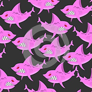 Pink shark seamless pattern. Predator fish with large teeth. Vec