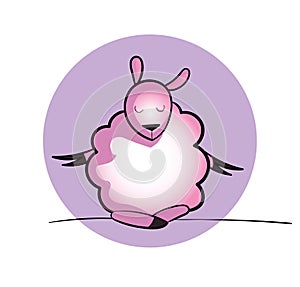 The pink sheep does yoga and meditation.