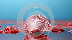 Pink Shell On Blue Background: Vray Tracing Nature Depiction
