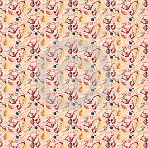 Pink shell illustration repeat background pattern