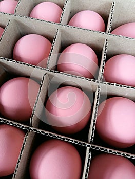 Pink shells preserved egg carm into the tabled paper case