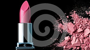 Pink Shimmering Lipstick With Crushed Powder on Side