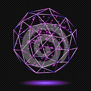 Pink shining Regular Polyhedron with Sparks on Transparent Background