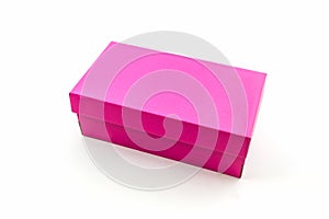 Pink shoe box on white background with clipping path.