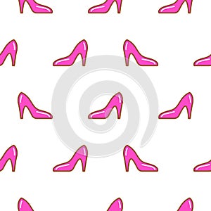 Pink shoe line icon seamless pattern.