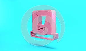 Pink Shopping cart on screen laptop icon isolated on turquoise blue background. Concept e-commerce, e-business, online