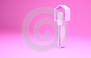 Pink Shovel icon isolated on pink background. Gardening tool. Tool for horticulture, agriculture, farming. Minimalism