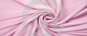 Pink silk fabric as background, top view. Banner design