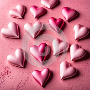 Pink silk hearts on a pink concrete background