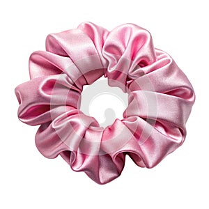 Pink Silk Scrunchie Isolated on White Background