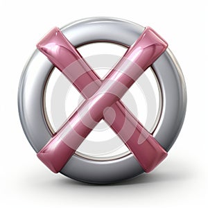 a pink and silver cross symbol on a white background