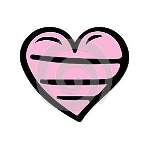 Pink sketch heart isolated on white background. Hand drawn love heart. Vector illustration for any design