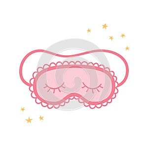 Pink Sleep mask for eyes among the stars. Night accessory to sleep, travel and recreation.