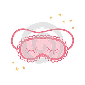 Pink Sleep mask for eyes among the stars. Night accessory to sleep, travel and recreation. photo