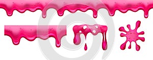 Pink slime. Jam or sweet marmalade. Dessert glazed, isolated red liquid vector elements