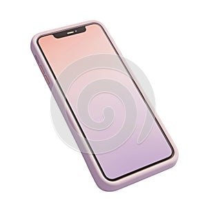 Pink smartphone in protective case isolated on transparent background