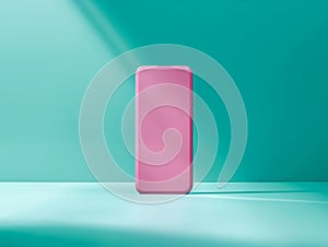 Pink Smartphone on Turquoise Background