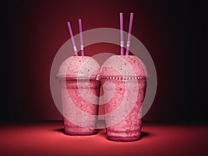 Pink smoothies on red - Stock Image