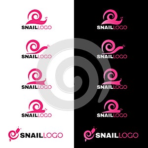 Pink Snail line logo vector on white and black background