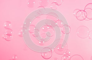 Pink Soap Bubbles Natural Background. Celebration, Wedding Card. Blurred Pink Bubbles Backdrop. Valentine Pink Wallpaper