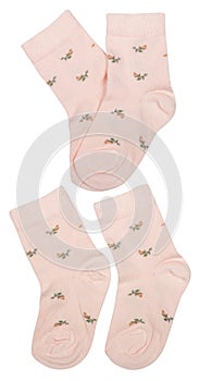 pink socks for baby girl isolated on white