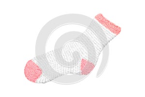 Pink Socks isolated on white background. Winter sock made from soft fabric.  Clipping path