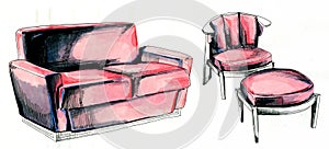 Pink sofa and armchair