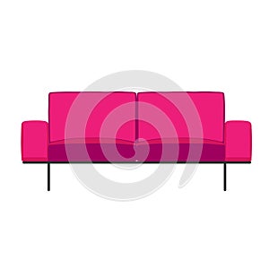 Pink sofa interior front view isolated on white vector illustration