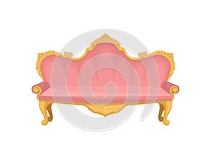 Pink sofa on white background. Princess furniture.