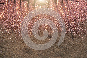 Pink Soft Blurred Boke Background. Abstract Circles of Christmaslight. Spangles and Shiny Silver Color Background. Bright