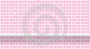 Pink soft brick wall pattern with shelf for background, modern pastel pink wall brick pattern for decoration architecture, brick