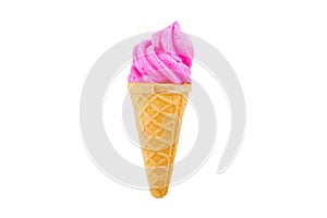 Pink soft serve ice cream isolated on white background with clipping path