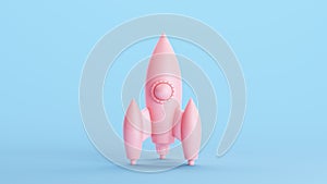 Pink Space Rocket Toy Spaceship Simple 3d 1950s Retro Kitsch Blue Background