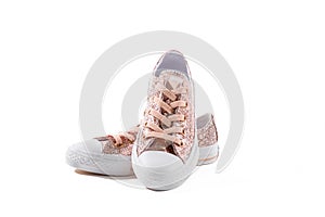 Pink Sparkle Glitter Girls Sneakers with Laces