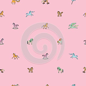 Pink sparse pattern with toy horses