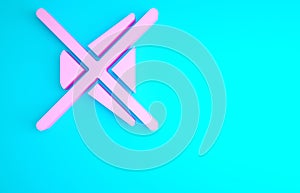 Pink Speaker mute icon isolated on blue background. No sound icon. Volume Off symbol. Minimalism concept. 3d