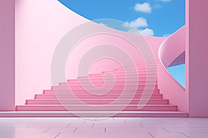 Pink Spiral Staircase Isolated on Blue Background