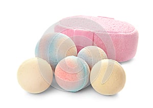 Pink sponge and bath bombs