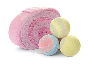 Pink sponge and bath bombs