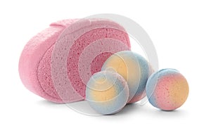 Pink sponge and bath bombs