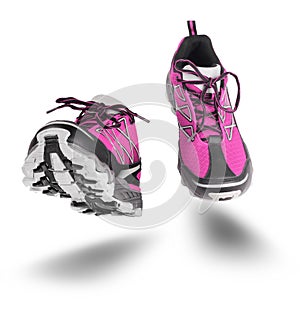 Pink sport shoes running isolated on white