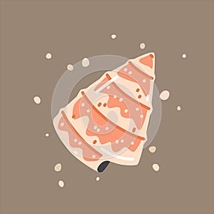 Pink spotted  sea shell trochus. Vector flat illustration