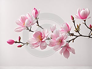 Pink spring magnolia flowers branch