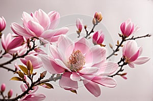 Pink spring magnolia flowers branch